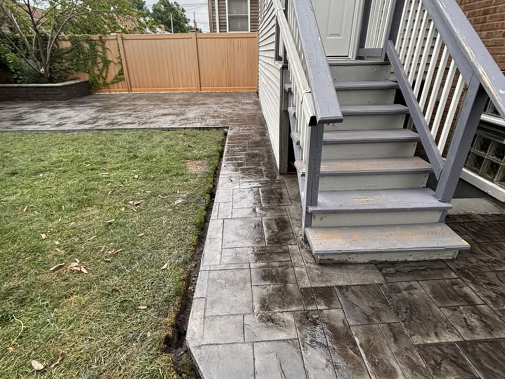 New stamped concrete walkway to the back stairs — Chicago, IL