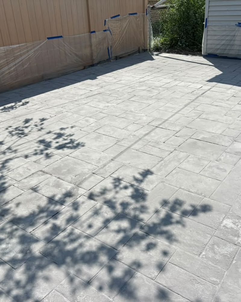 Freshly stamped ashlar slate patio — Chicago, IL