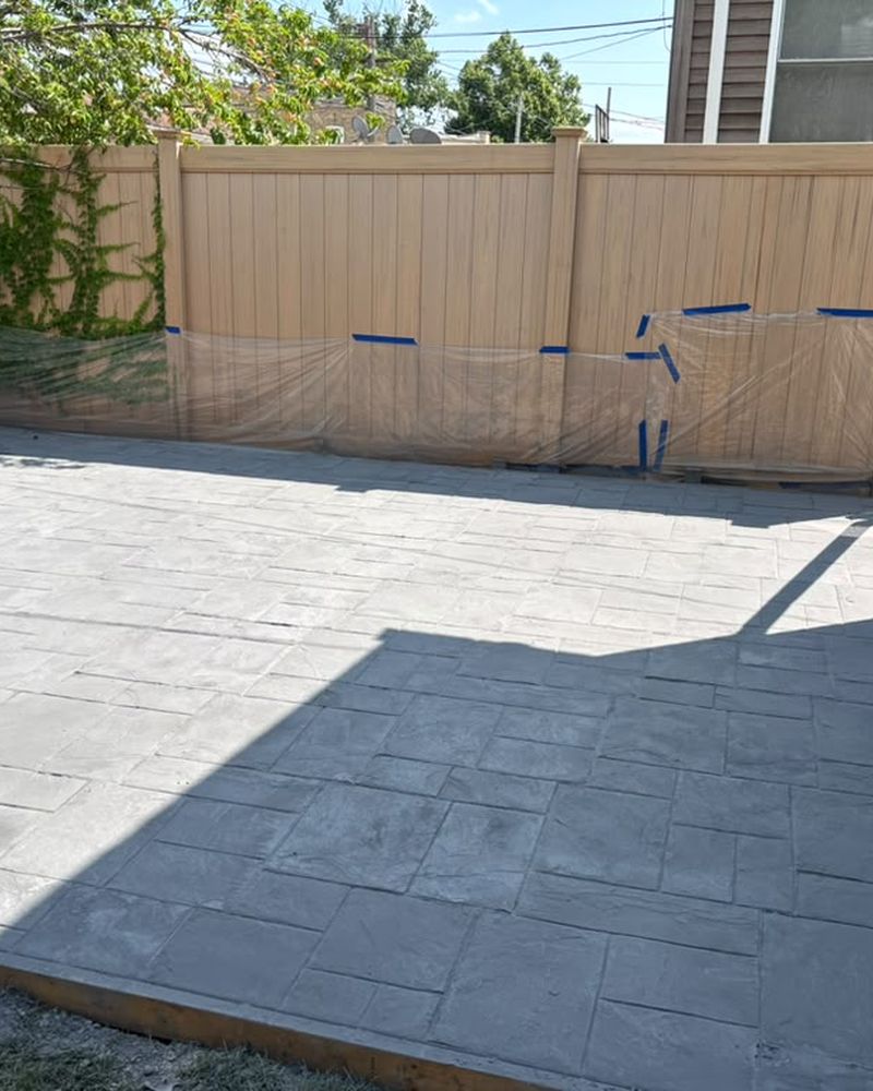 Stamped patio seen from the garage side — Chicago, IL