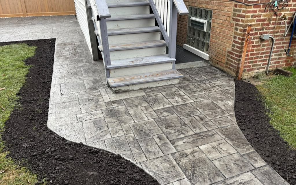 Stamped concrete walkway to the back stairs — Chicago, IL